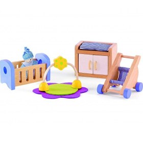 تصویر مجموعه مبلمان اتاق نوزاد خانه عروسکی چوبی هپه برند hape Hape Wooden Doll House Furniture Baby'S Room Set