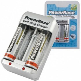 تصویر شارژر باتری 4 تایی (یک جفت قلمی/یک جفت نیم قلمی) PowerBase C-423 