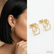 تصویر گوشواره نقره آب طلا طرح مربع تو در تو 