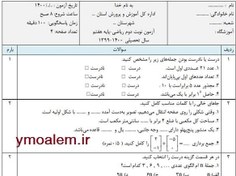 تصویر امتحان نوبت دوم ریاضی هفتم فایل Word 