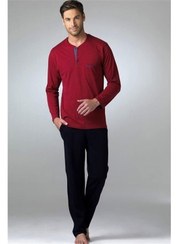 تصویر ست پیژامه مردانه آستین بلند - آبی تیره 5454 برند Pierre Cardin 5454 Men's Long Sleeve Pajamas Set-Claret Red