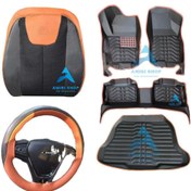 تصویر سِت کامل x22 روکش صندلی x22 چرم پارچه و کفی ها رنگ مشکی نوار مارون 