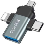 تصویر مبدل USB-C / MicroUSB / لایتنینگ OTG یسیدو مدل GS15 