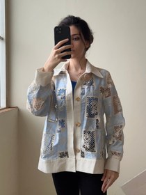 تصویر کت خامه دوزی آبی 