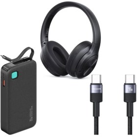 تصویر باندل پاور بانک و هدفون و کابل تبدیل یوسمز USAMS CD225 Fast Charging Power Bank And YH21 Wireless Headphone And SJ727 1.2m Type-C to Type-C Cable Bundle