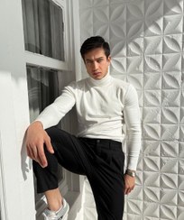 تصویر بافت یقه اسکی سفید ساده Plain white turtleneck texture