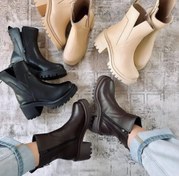 تصویر نیم بوت زنانه زیره طبی مدل V چرم مصنوعی رنگ قهوه ای 