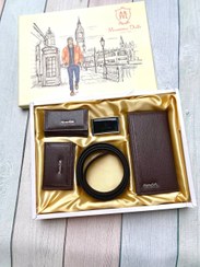 تصویر ست هدیه عیدانه مسیمو دوتی 4 تکه گلد مشکی ست کیف و کمربند چرم مردانه طلایی