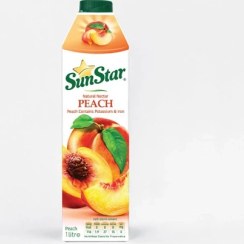 تصویر آبمیوه سان استار 1 لیتری با طعم هلو - باکس 12 عددی Sun star peach juice ,1 lit - box of 12