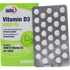 تصویر قرص ویتامین D3 4000 واحد 60 عدد یوروویتال Eurhovital Vitamin D3 4000 IU 60 Tablets