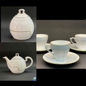 تصویر ست چایی خوری چینی مقصود مدل رویال فنجان و نعلبکی سرویس چایی خوری قوری رویال قندان رویال 