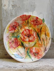 تصویر بشقاب آبرنگی گل شقایق 