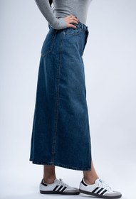 تصویر دامن جین آبی تیره بلند ۳۸۴۶۳ Long dark blue denim skirt