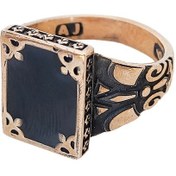 تصویر انگشتر مردانه تک نگین مشکی طرح طلا روس 