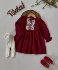 تصویر پیراهن یلدایی کبریتی دخترانه - گیپوری دکمه دار / ۱ 