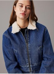 تصویر ژاکت دنیم با زیپ و لبه‌های شرپا - کالوین کلین - Calvin Klein - اورجینال- 867546209 