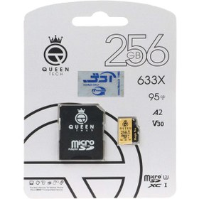 تصویر مشکی طلایی (گارانتی مادام‌العمر شرکت آی تین) Queen tech microSDXC & adapter U3 Class 10 633X -95MB/s - 256GB 