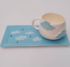 تصویر ست ماگ و زیرماگی دست ساز طرح ابری 