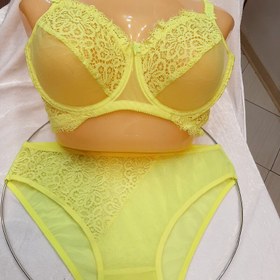 تصویر ست سوتین وشورت زنانه فنردار دانتل مژه ای مارک nsp - فسفری روشن / Corset nsp alfa