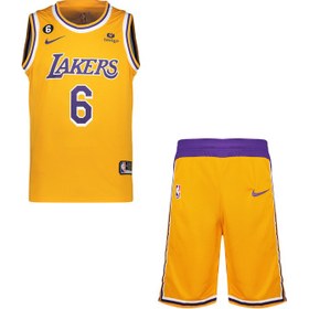 تصویر ست تاپ و شلوارک بسکتبال نایک مدل لیکرز 6 Nike Lakers basketball top and shorts set