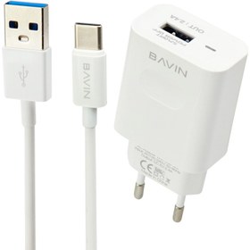 تصویر شارژر دیواری Bavin PC318Y 2.4A + کابل Type-C Bavin PC318Y 2.4A Wall Charger With Type-C Cable