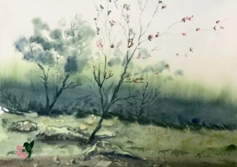 تصویر تابلو آبرنگ منظره رویش سبز 