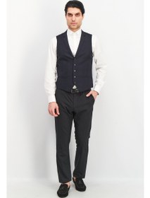 تصویر جلیقه مردانه با فیت معمولی طرح چهارخانه آرنولد، رنگ سرمه‌ای برند selected Men Regular Fit Check Arnold Waistcoat Vest, Navy