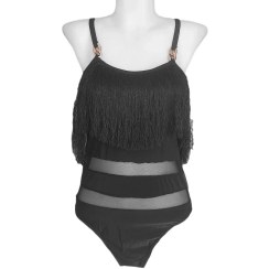 تصویر بادی فانتزی زنانه ریشه دار از جنس حریر کشی و نخ سایز ۳۸-۴۲ کد D116 Women's Bodysuit