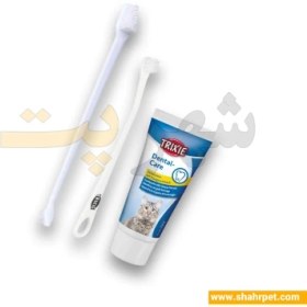 تصویر ست مسواک و خمیر دندان گربه تریکسی طعم پنیر Trixie Dental Hygiene Set