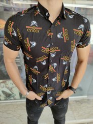 تصویر پیراهن هاوایی مشکی طرح Gucci 