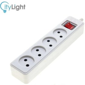 تصویر پریز 4 خانه بدون ارت مدل پارس بهداد الکتریک چند راهی و رابط با کابل و کلید (سیم سیار)