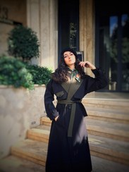 تصویر ترنچ کت زنانه الارا مدل دورو ضد آب با کمربند سانتانا مشکی 