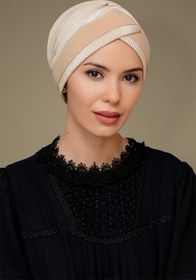 تصویر سربند حجاب زنانه اورجینال هیوروم بژ HÜRREM BONE TYC00326503188 کاپوت با حجاب آماده آماده بژ بژ فوکورو چین دار تک نواری جمع آوری شده 1821_12 