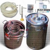 تصویر عرقگیر گلابگیر دستگاه تقطیر تمام استیل ۳۱۶ و مخزن ۳۰۴ نگیر آبی درجه دار سوپاپ دار - ۱۰۰ لیتری پک کامل Steell 316