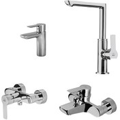 تصویر ست کامل شیرآلات کی دبلیو سی مدل ریتا رنگ مشکی و طلایی و کروم 