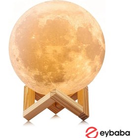 تصویر چراغ خواب طرح ماه با پایه چوبی 