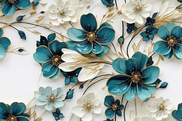 تصویر پوستر دیواری گل‌های فیروزه‌ای لوکس؛ انتخابی شیک از وال یو | www.wallu.ir 