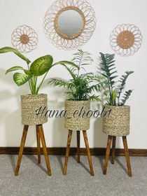 تصویر پایه گلدان حصیری استوانه ایی سه تایی 