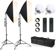 تصویر کیت روشنایی عکاسی Motim Softbox ، تجهیزات استودیوی عکس حرفه ای با جعبه نرم 2x50x70cm | لامپ LED 2x 380W E27 | پایه قابل تنظیم 2M ، دمای رنگ و کنترل از راه دور MOTIM Softbox Photography Lighting Kit, Professional Photo Studio Equipment with 2x50x70CM Soft Box | 2X 380W E27 LED Bulb | 2M Adjustable Stand, Color Temperature &amp; Brightness Remote Control