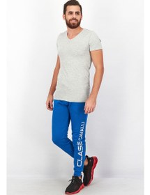 تصویر شلوار مردانه با فیت معمولی و بند کشی، با لوگوی برند، آبی برند cavalli class Men Regular Fit Drawstring Brand Logo Pants, Blue