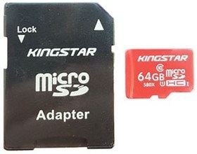 تصویر کارت حافظه کینگ استار 64گیگابایتی ب ا Kingstar Cl10 85mb UHS 64GB باخشاب Kingstar Cl10 85mb UHS 64GB باخشاب