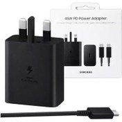 تصویر شارژر سامسونگ مدل EP-T4510 توان 45 وات سه پین همراه کابل Charger Samsung EP-T4510 45W Three Pin With Cable