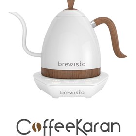 تصویر کتل برویستا 600 میل Artisan - سفید دسته چوبی brewista kettle 600 ml Artisan