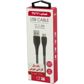 تصویر کابل تایپ سی فست شارژ TSCO TCC206 3A 1m TSCO TCC206 3.0A 1m USB To Type-C Cable