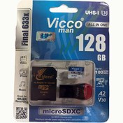 تصویر کارت حافظه micro SDXC ویکومن مدل 633X Plus کلاس 10 استاندارد UHS-I U3 سرعت 90MBS ظرفیت 128 گیگابایت به همراه کارت خوان 