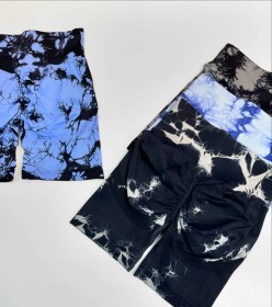 تصویر شرتک آبرنگی زنانه با فاق مرغک دار و کمرگنی 