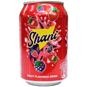 تصویر نوشابه شانی قوطی ۳۰۰ میلی لیتر با طعم توت فرنگی اصل امارات شل 24 عددی Shani soft drink can 300 ml with strawberry flavor original UAE shell 24 pieces