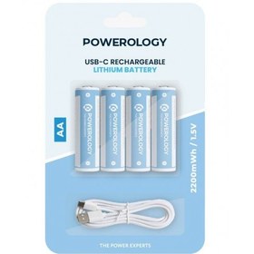 تصویر باتری قلمی شارژی پاورولوژی مدل PAAV2RBT بسته ۴ عددی 