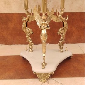 تصویر میز تلفن برنزی مدل فرشته قطر 60 تسمه اسلیمی ( میز خاطره برنجی ) 