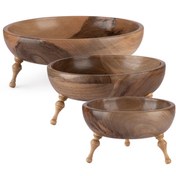 تصویر ست سه عددی کاسه پذیرایی پایه فشنگی چوب گردو 